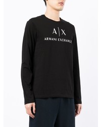 schwarzes und weißes bedrucktes Langarmshirt von Armani Exchange