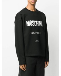 schwarzes und weißes bedrucktes Langarmshirt von Moschino