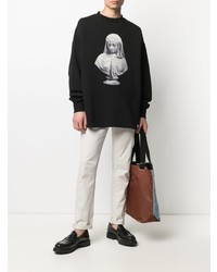 schwarzes und weißes bedrucktes Langarmshirt von Trussardi