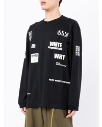 schwarzes und weißes bedrucktes Langarmshirt von White Mountaineering