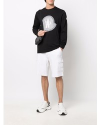 schwarzes und weißes bedrucktes Langarmshirt von Moncler