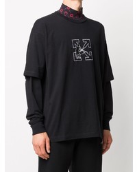 schwarzes und weißes bedrucktes Langarmshirt von Off-White