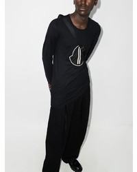 schwarzes und weißes bedrucktes Langarmshirt von Moncler + Rick Owens