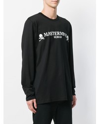 schwarzes und weißes bedrucktes Langarmshirt von Mastermind Japan