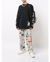 schwarzes und weißes bedrucktes Langarmshirt von Heron Preston