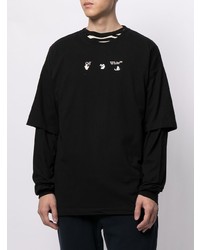 schwarzes und weißes bedrucktes Langarmshirt von Off-White