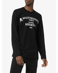 schwarzes und weißes bedrucktes Langarmshirt von Mastermind Japan