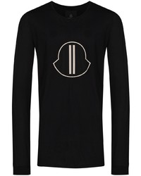 schwarzes und weißes bedrucktes Langarmshirt von Moncler + Rick Owens