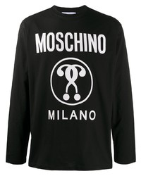 schwarzes und weißes bedrucktes Langarmshirt von Moschino