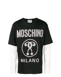 schwarzes und weißes bedrucktes Langarmshirt von Moschino