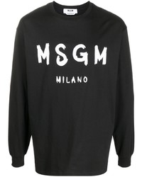 schwarzes und weißes bedrucktes Langarmshirt von MSGM