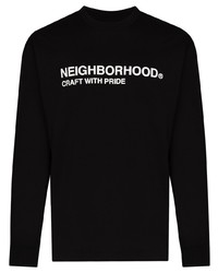 schwarzes und weißes bedrucktes Langarmshirt von Neighborhood