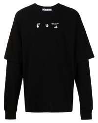 schwarzes und weißes bedrucktes Langarmshirt von Off-White