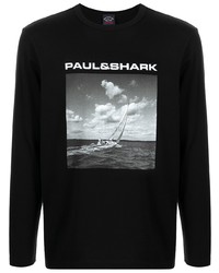 schwarzes und weißes bedrucktes Langarmshirt von Paul & Shark