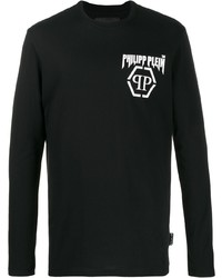 schwarzes und weißes bedrucktes Langarmshirt von Philipp Plein