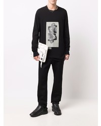 schwarzes und weißes bedrucktes Langarmshirt von Rick Owens DRKSHDW