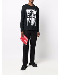 schwarzes und weißes bedrucktes Langarmshirt von Alexander McQueen