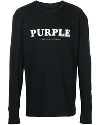 schwarzes und weißes bedrucktes Langarmshirt von purple brand