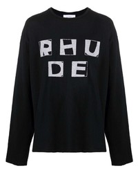 schwarzes und weißes bedrucktes Langarmshirt von Rhude