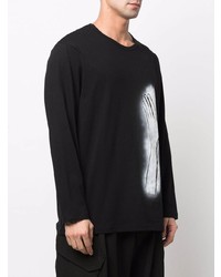 schwarzes und weißes bedrucktes Langarmshirt von Yohji Yamamoto