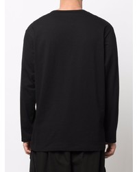 schwarzes und weißes bedrucktes Langarmshirt von Yohji Yamamoto