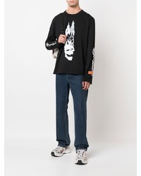 schwarzes und weißes bedrucktes Langarmshirt von Heron Preston