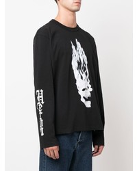 schwarzes und weißes bedrucktes Langarmshirt von Heron Preston