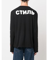 schwarzes und weißes bedrucktes Langarmshirt von Heron Preston