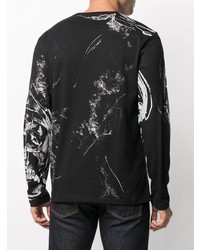 schwarzes und weißes bedrucktes Langarmshirt von Alexander McQueen