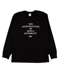 schwarzes und weißes bedrucktes Langarmshirt von Supreme