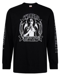 schwarzes und weißes bedrucktes Langarmshirt von Supreme