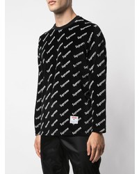 schwarzes und weißes bedrucktes Langarmshirt von Supreme