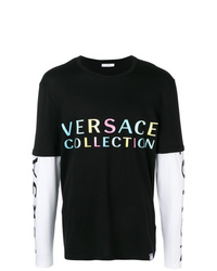 schwarzes und weißes bedrucktes Langarmshirt von Versace Collection