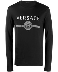 schwarzes und weißes bedrucktes Langarmshirt von Versace