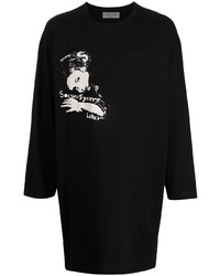 schwarzes und weißes bedrucktes Langarmshirt von Yohji Yamamoto