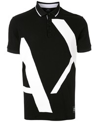 schwarzes und weißes bedrucktes Polohemd von Armani Exchange
