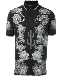 schwarzes und weißes bedrucktes Polohemd von Dolce & Gabbana