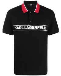 schwarzes und weißes bedrucktes Polohemd von Karl Lagerfeld