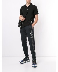 schwarzes und weißes bedrucktes Polohemd von Ea7 Emporio Armani