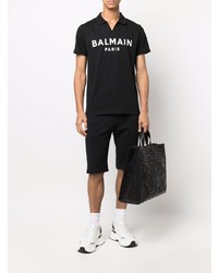 schwarzes und weißes bedrucktes Polohemd von Balmain