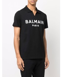 schwarzes und weißes bedrucktes Polohemd von Balmain