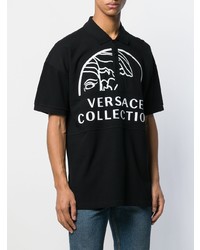 schwarzes und weißes bedrucktes Polohemd von Versace Collection