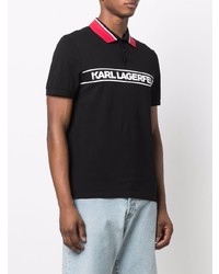 schwarzes und weißes bedrucktes Polohemd von Karl Lagerfeld