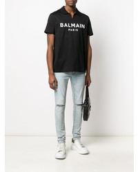 schwarzes und weißes bedrucktes Polohemd von Balmain