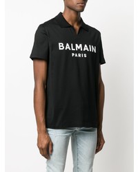 schwarzes und weißes bedrucktes Polohemd von Balmain