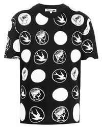 schwarzes und weißes bedrucktes Polohemd von McQ Swallow