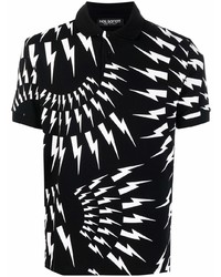 schwarzes und weißes bedrucktes Polohemd von Neil Barrett