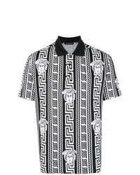 schwarzes und weißes bedrucktes Polohemd von Versace