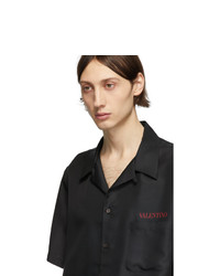 schwarzes und weißes bedrucktes Seide Kurzarmhemd von Valentino