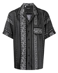 schwarzes und weißes bedrucktes Seide Kurzarmhemd von Dolce & Gabbana